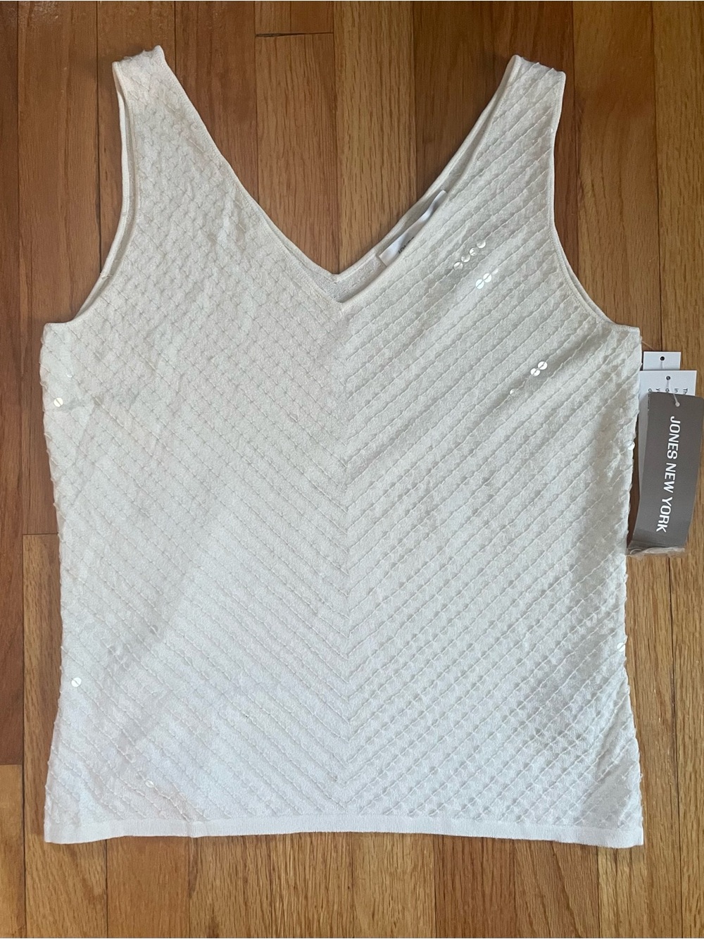 NWT Jones New York Sequin V-Neck Sleeveless Top Off White Women’s Size M